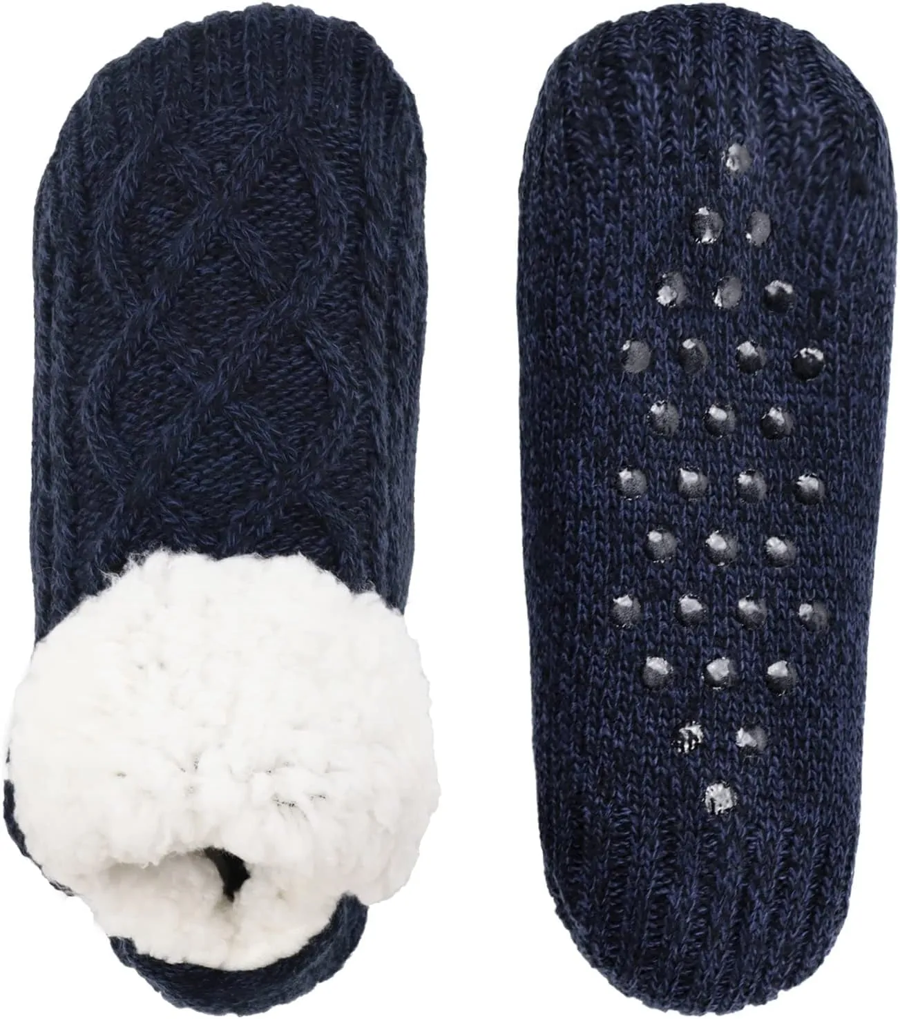 Koreshion Women Knitted Slipper Socks Cozy Sherpa Fuzzy Socks Non Slip Socks Winter Indoor Double Layer Bedroom Slipper Socks