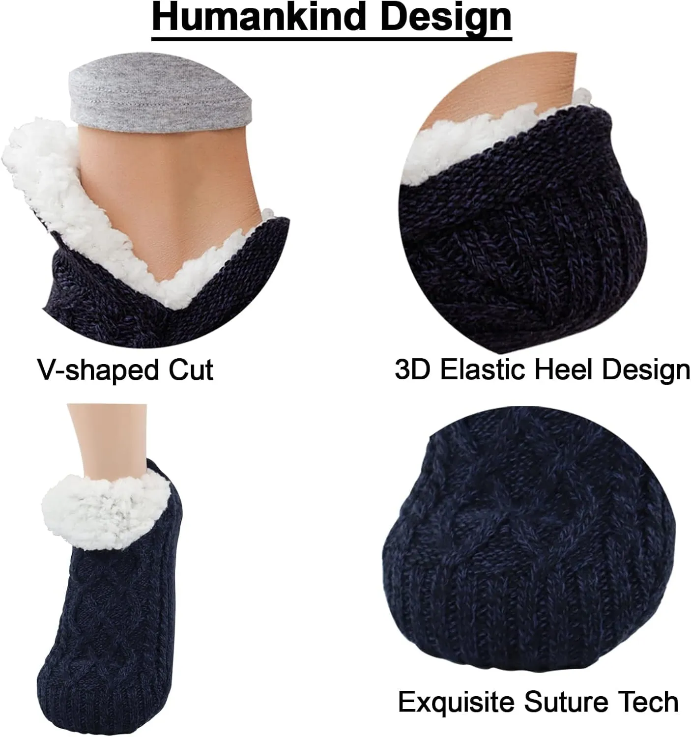 Koreshion Women Knitted Slipper Socks Cozy Sherpa Fuzzy Socks Non Slip Socks Winter Indoor Double Layer Bedroom Slipper Socks