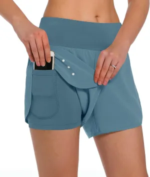 Ksmien Women's 2 in 1 Running Shorts - Lightweight Athletic Workout Gym Yoga Shorts Liner with Phone Pockets
