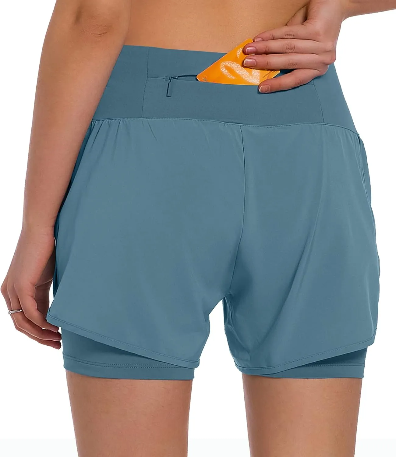 Ksmien Women's 2 in 1 Running Shorts - Lightweight Athletic Workout Gym Yoga Shorts Liner with Phone Pockets