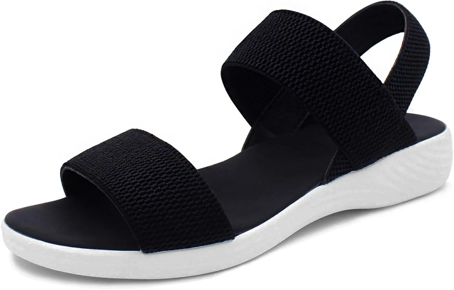 L LOUBIT Women's Sandals Elastic Strap Summer Comfort Open Toe Slides Anti-Slip Lightweight Flat Sandals