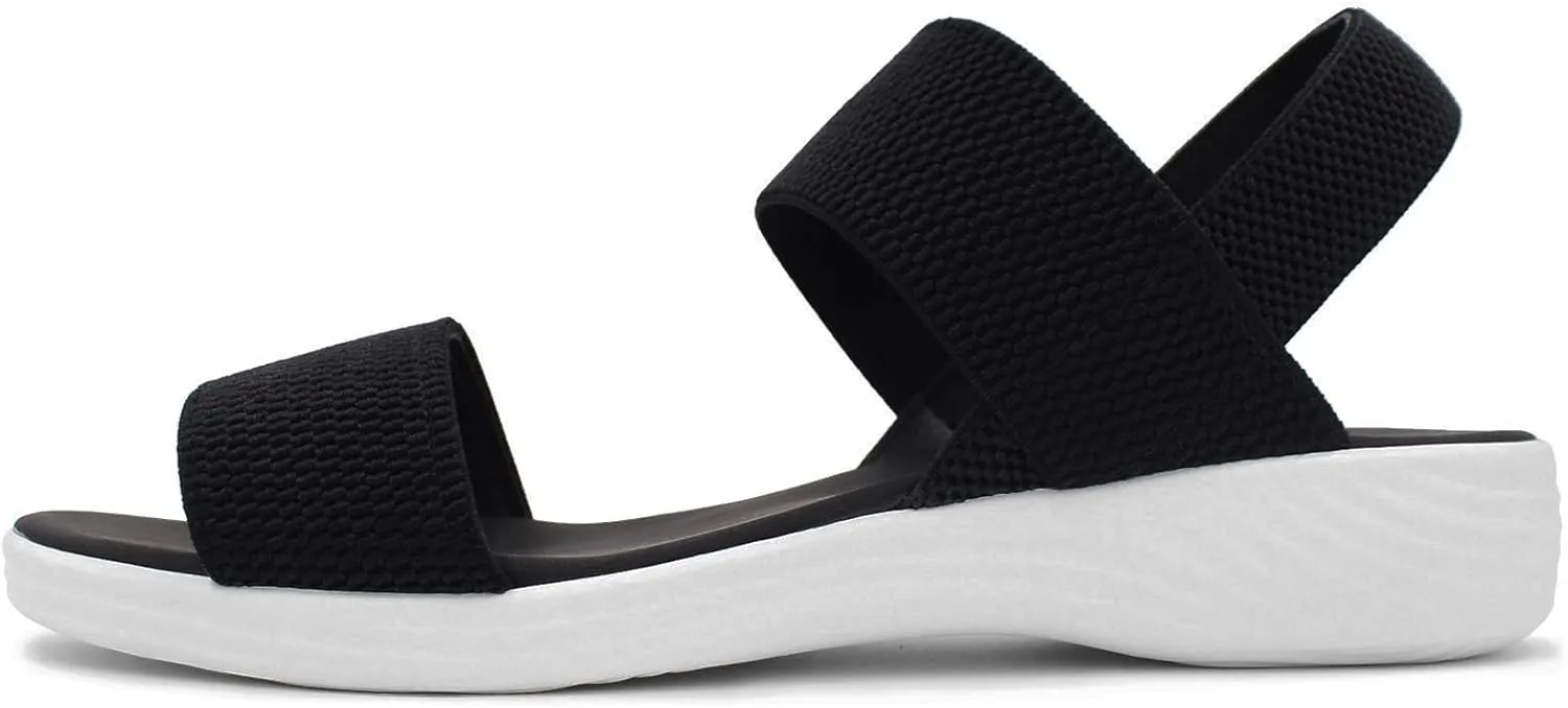 L LOUBIT Women's Sandals Elastic Strap Summer Comfort Open Toe Slides Anti-Slip Lightweight Flat Sandals