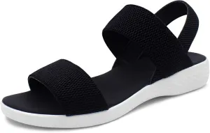 L LOUBIT Women's Sandals Elastic Strap Summer Comfort Open Toe Slides Anti-Slip Lightweight Flat Sandals
