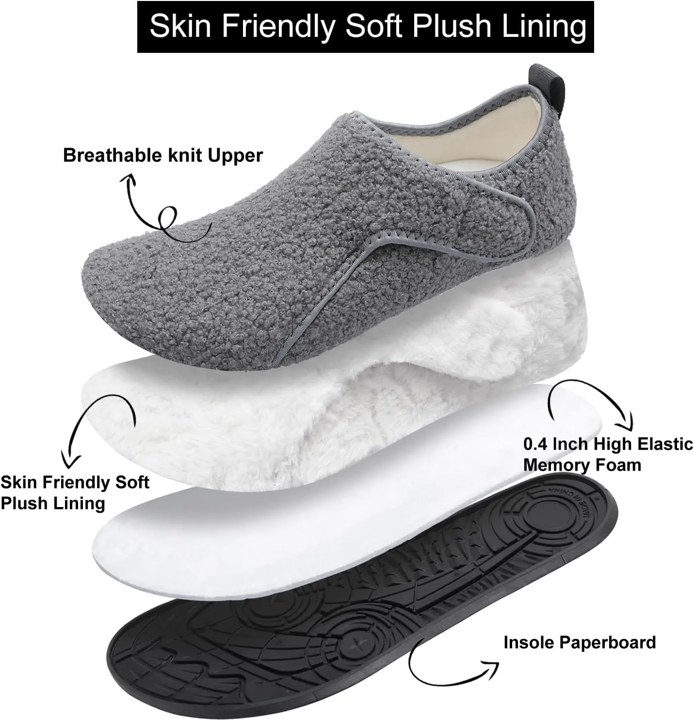 L-RUN Womens Mens House Slippers Indoor Home Shoes Warm Barefoot Slippers Outdoor House Shoes Anti-slip