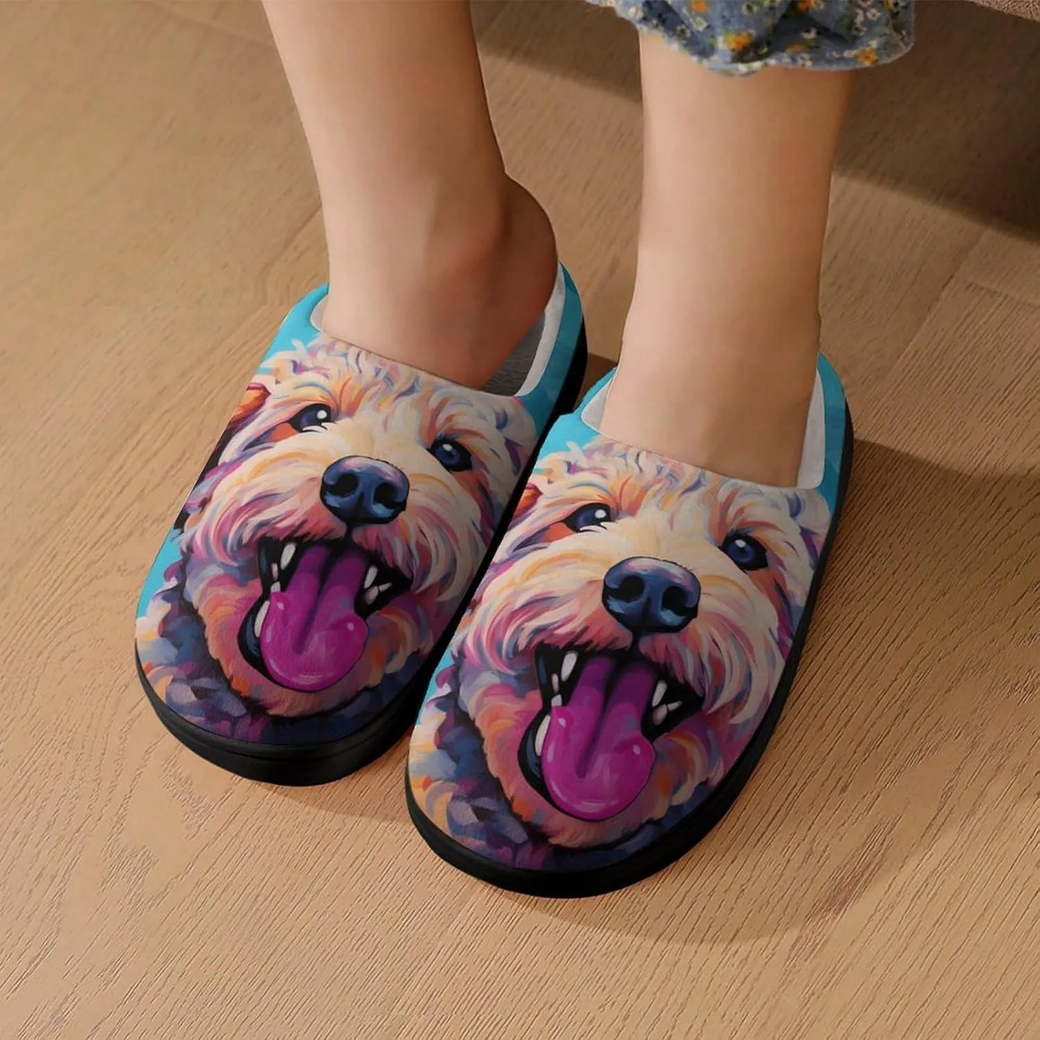 Labradoodle Poodle Kids Slippers for Girls Boys Winter Warm Plush Slip On House Slippers for Indoor Outdoor