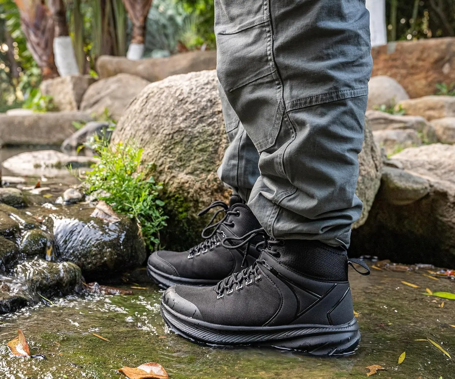 LARNMERN Military Tactical Work Boots Men Waterproof Hiking Boots Slip Resistant 6 Inches Combat Sneakers Motorcycle Shoes Wide Toe Box