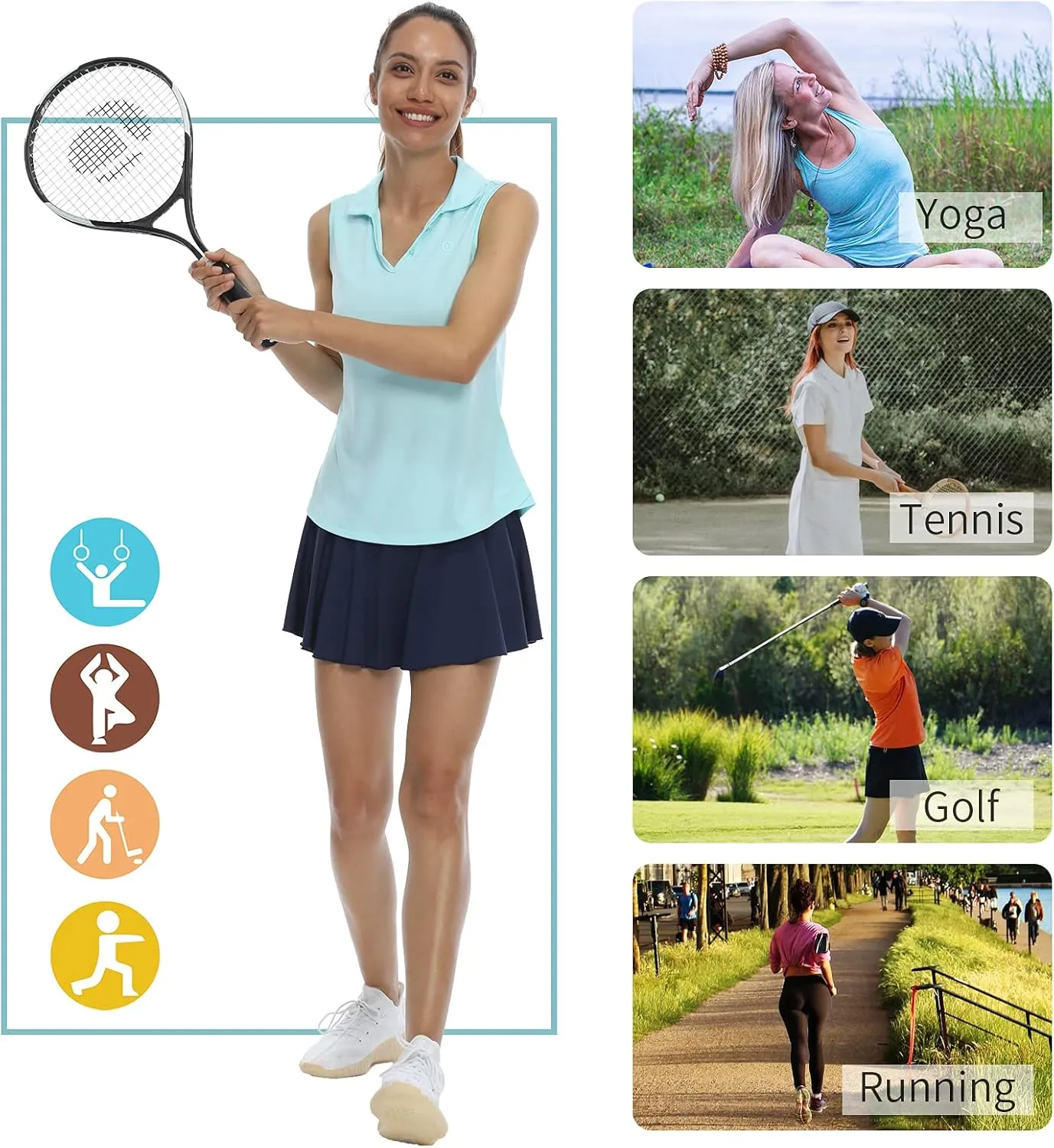 LastFor1 Women's Sleeveless Polo Golf Shirts Quick Dry 50  UV Protection V-Neck with Collar Lightweight Tennis Tank Tops