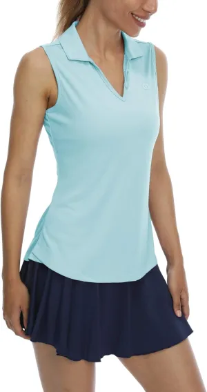 LastFor1 Women's Sleeveless Polo Golf Shirts Quick Dry 50  UV Protection V-Neck with Collar Lightweight Tennis Tank Tops