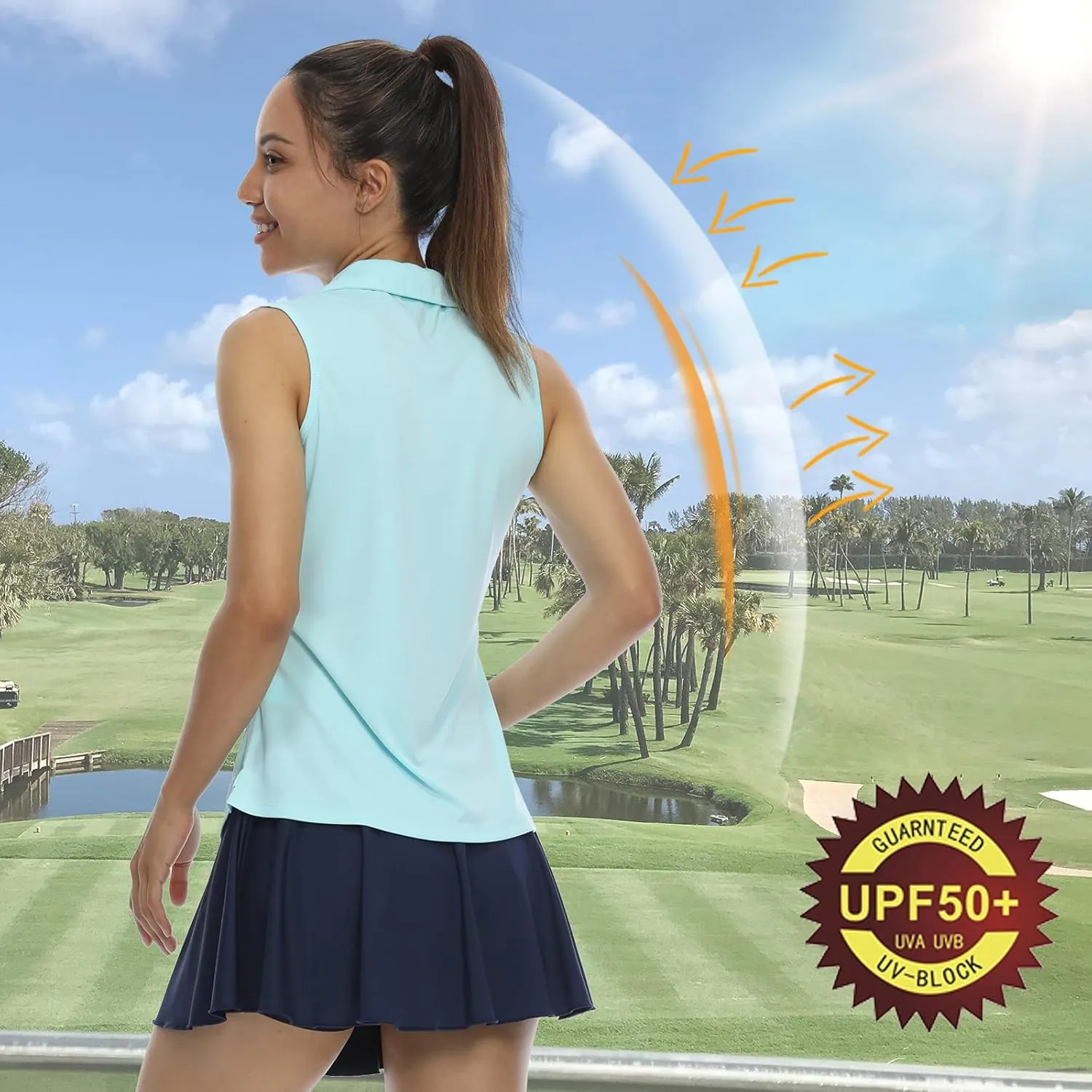 LastFor1 Women's Sleeveless Polo Golf Shirts Quick Dry 50  UV Protection V-Neck with Collar Lightweight Tennis Tank Tops