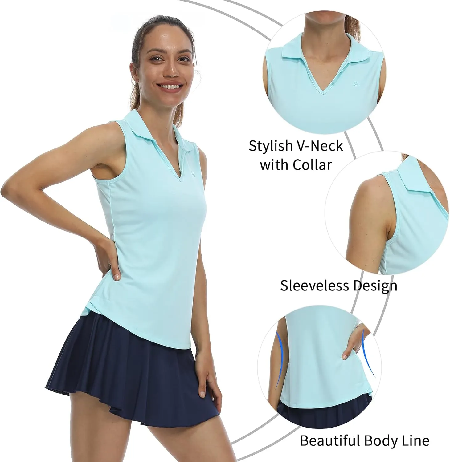 LastFor1 Women's Sleeveless Polo Golf Shirts Quick Dry 50  UV Protection V-Neck with Collar Lightweight Tennis Tank Tops