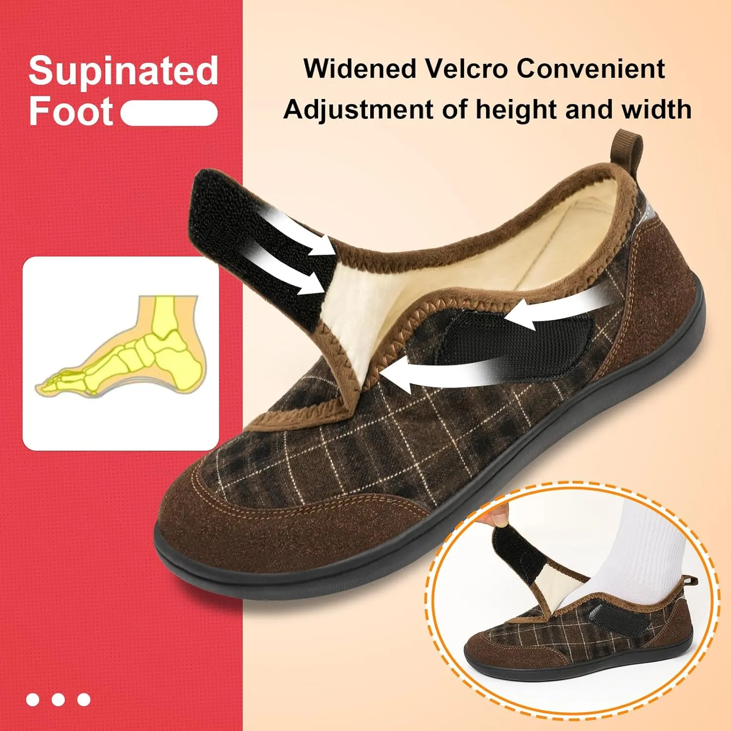 LeIsfIt Mens Slippers Wide House Shoes Adjustable Diabetic Shoes Arthritis Swollen House Slippers Indoor Outdoor