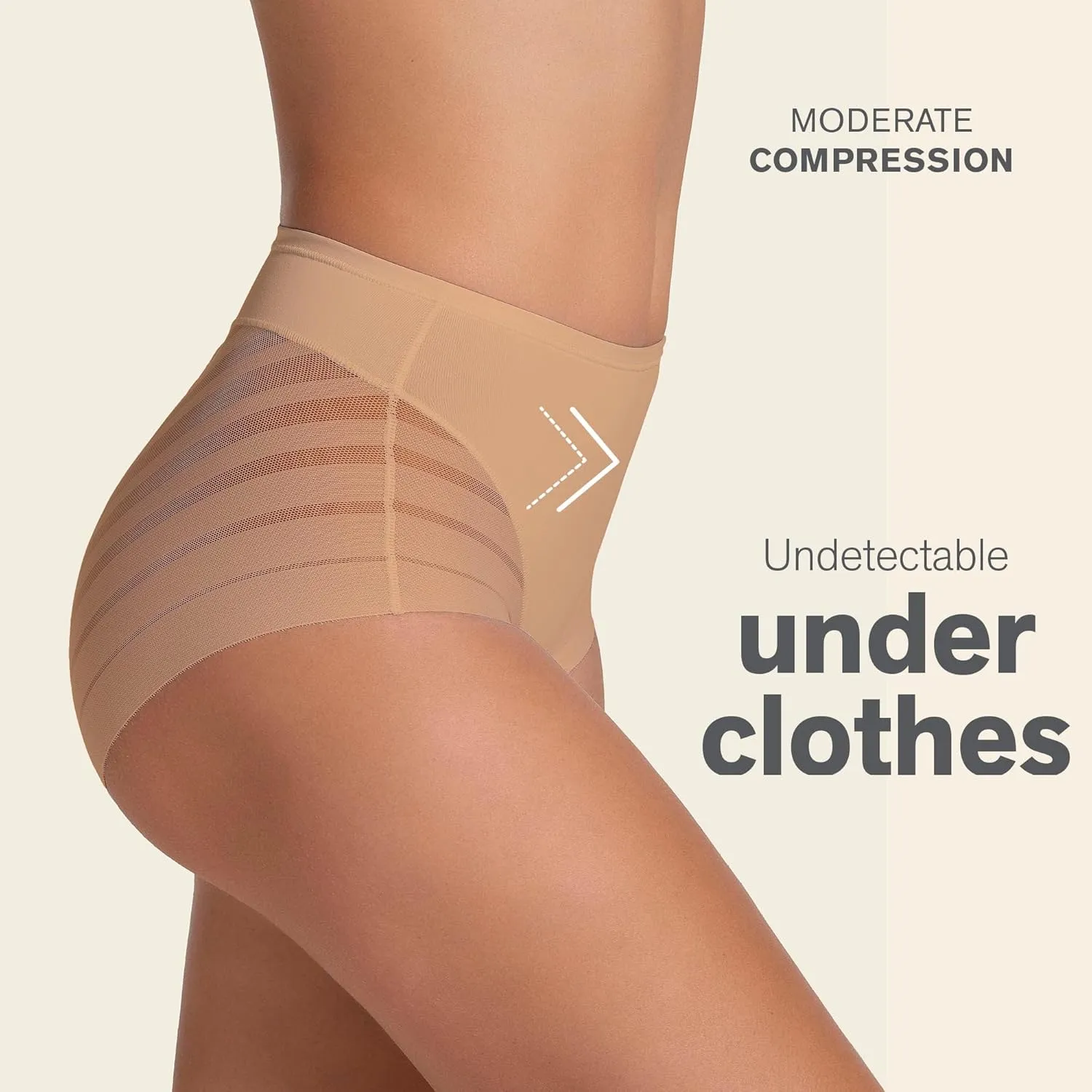 Leonisa High Waisted Invisible Tummy Control Shapewear for Women - Stripe Lace Ladies Underwear Panties