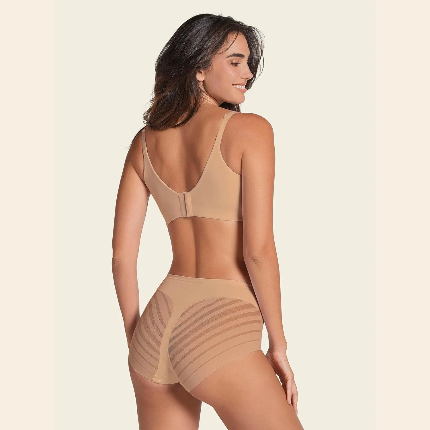 Leonisa High Waisted Invisible Tummy Control Shapewear for Women - Stripe Lace Ladies Underwear Panties