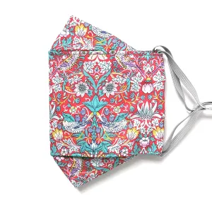 Liberty London Face Mask - Origami/3D Structured - Strawberry Thief Red, William Morris - Soft Cotton - Handcrafted, Washable Cloth, Liberty London Fabric, Nose Strip, Filter Pocket - Love the Mask