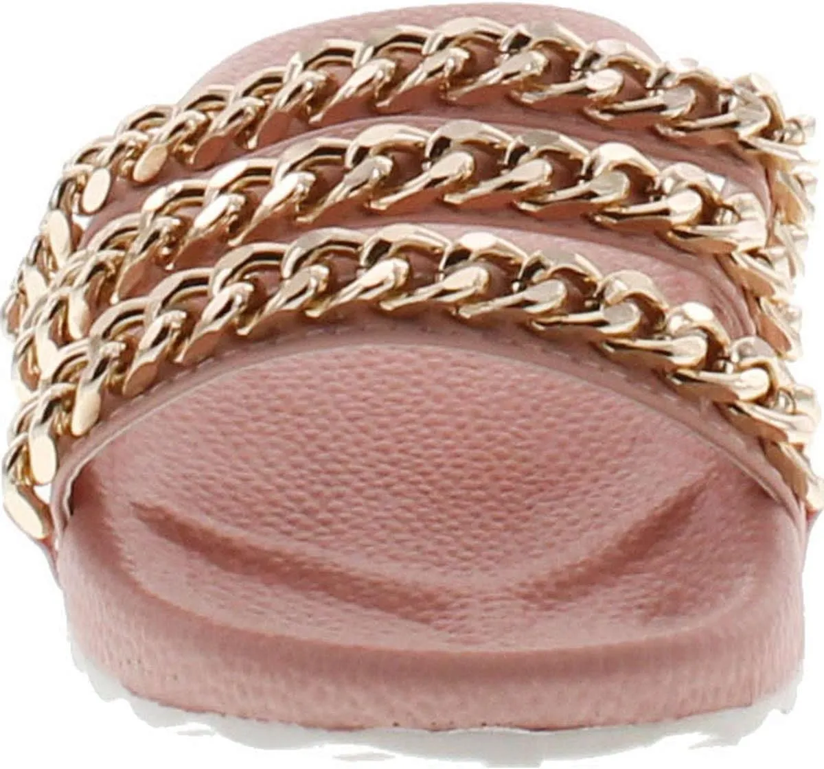 Liliana Nomi-2 Women Flip Flop Gold Chain Link Slide Slip On Flat Sandal Shoe Slipper Pink