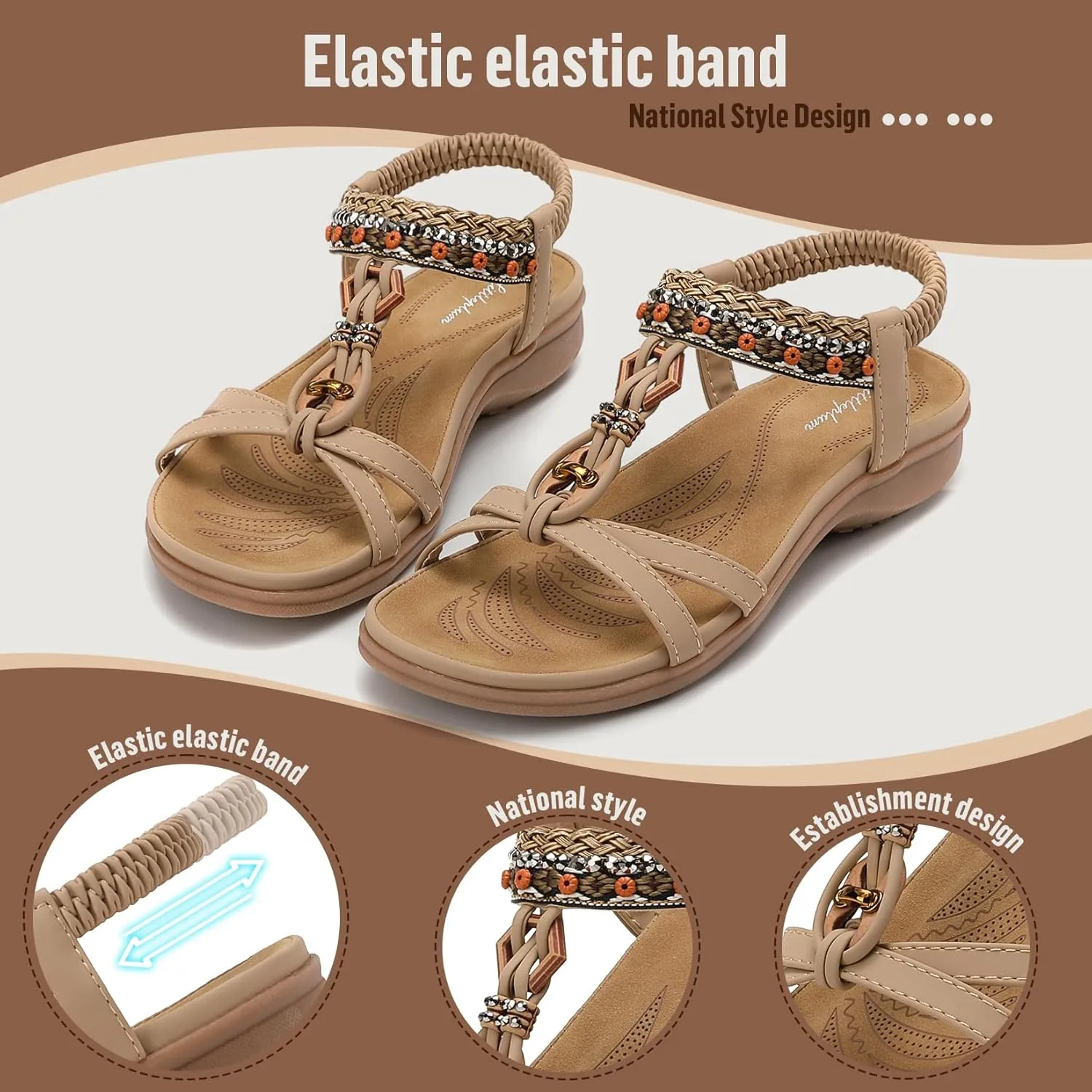 Littleplum Womens Sandals Comfort Arch Support Sandals Summer Walking Shoes Casual Ankle Elastic Flip Flops Sandals