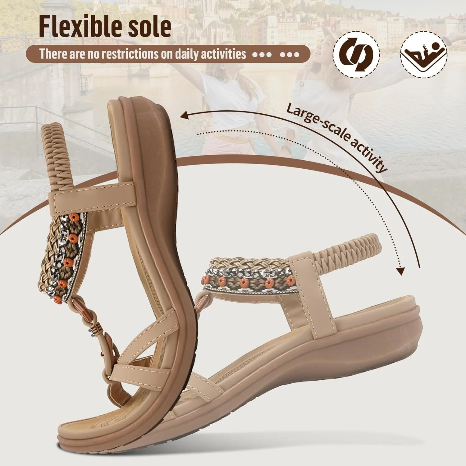 Littleplum Womens Sandals Comfort Arch Support Sandals Summer Walking Shoes Casual Ankle Elastic Flip Flops Sandals