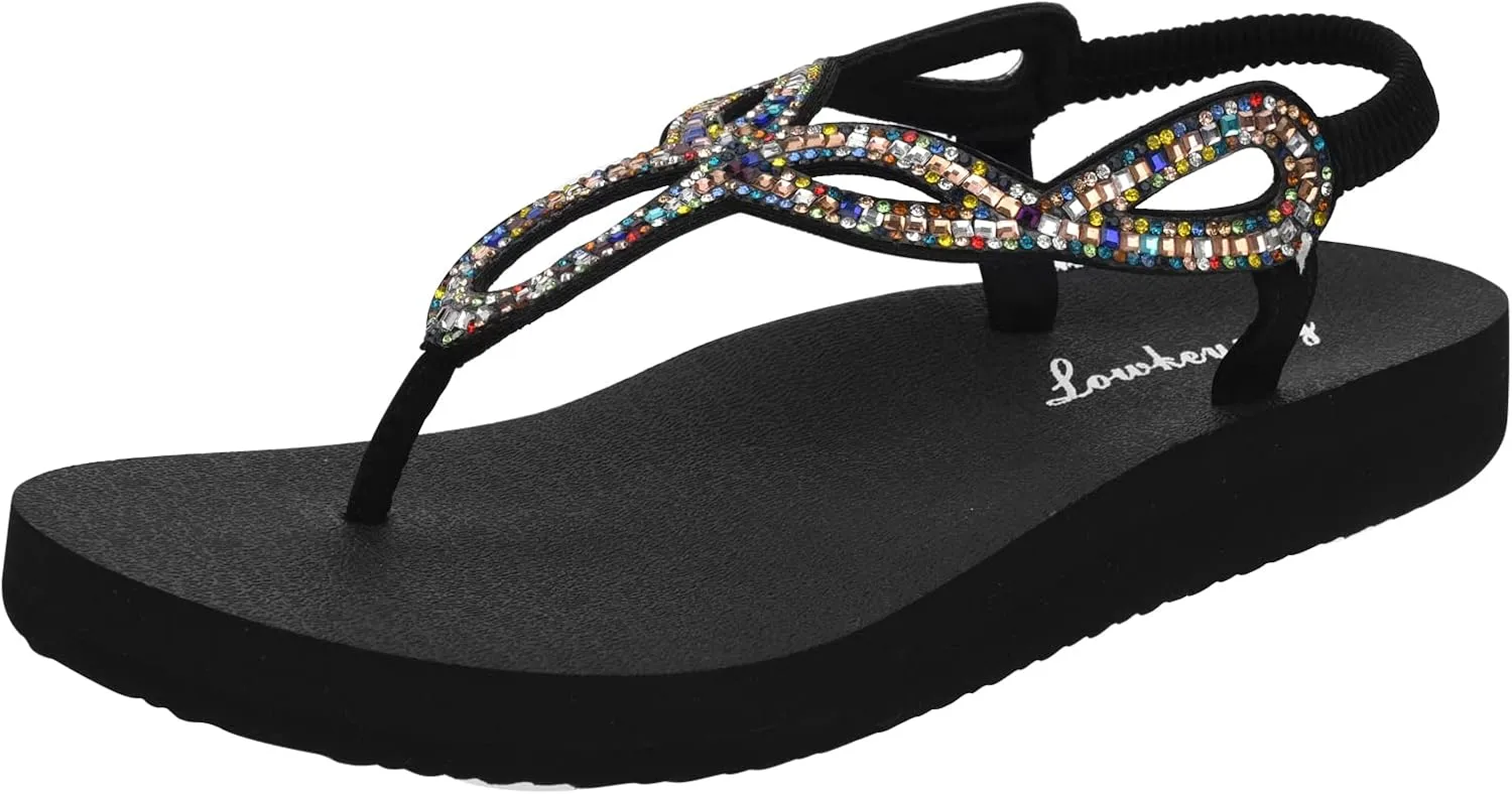 Lowkeyray Women's Summer Sandals womens Flat Sandals Whith Sequins