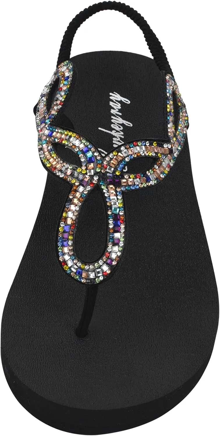 Lowkeyray Women's Summer Sandals womens Flat Sandals Whith Sequins