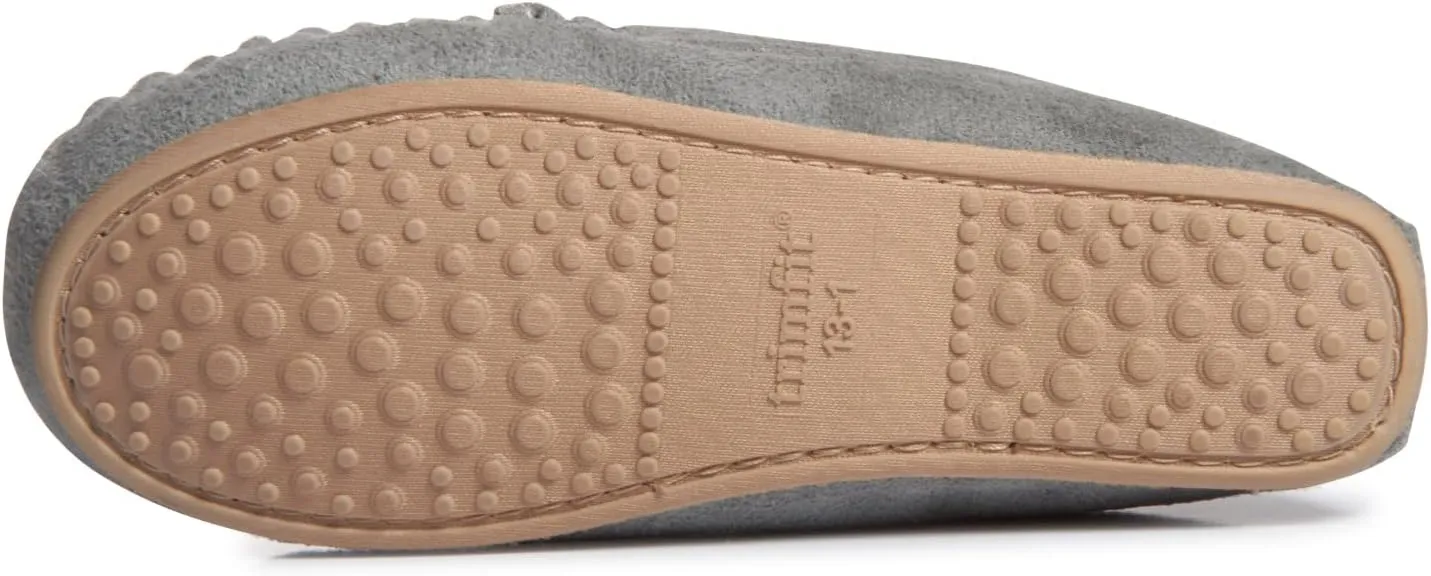 Lucky Brand Girls Plush Glitter Bow Moccasin Slippers, Rubber Sole Indoor Outdoor House Shoes, Kids Bedroom Slipper Moccasins