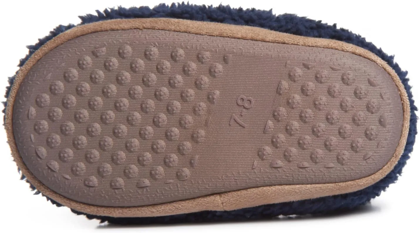 Lucky Brand Toddler Boys Non Slip Sherpa A-Line Home Slippers, Kids Rubber Sole Indoor House Shoes Bedroom Slipper, Size 5-10