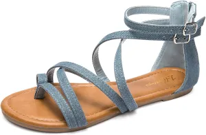 Luffymomo Women's Gladiator Strap Sandals Flat Fisherman Thong Cross Strappy Sandals