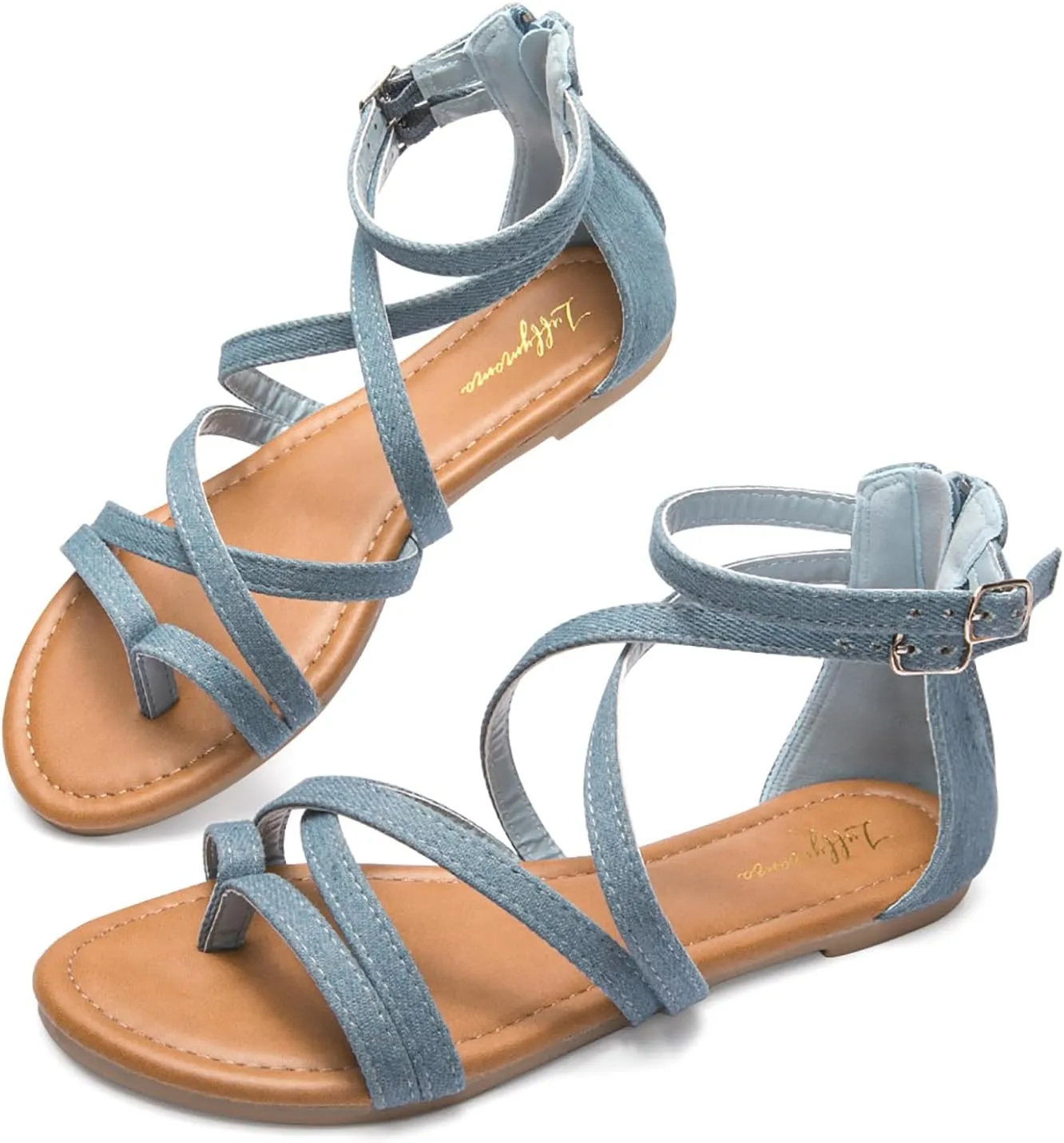 Luffymomo Women's Gladiator Strap Sandals Flat Fisherman Thong Cross Strappy Sandals