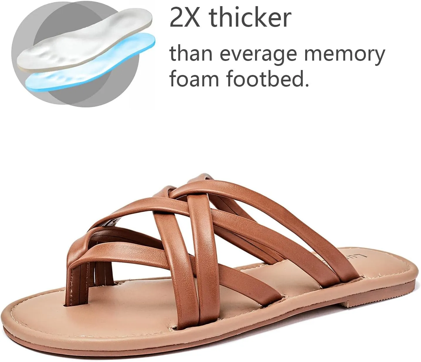 Luoika Women's Wide Width Flat Sandals, Flip Flop Slides Sandal Casual Strapy Sandal Slip on Summer Beach Shoes for Women.
