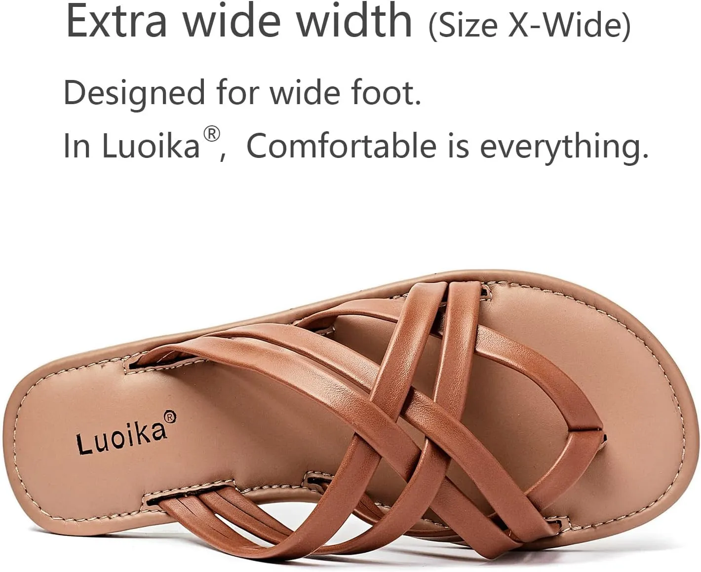 Luoika Women's Wide Width Flat Sandals, Flip Flop Slides Sandal Casual Strapy Sandal Slip on Summer Beach Shoes for Women.