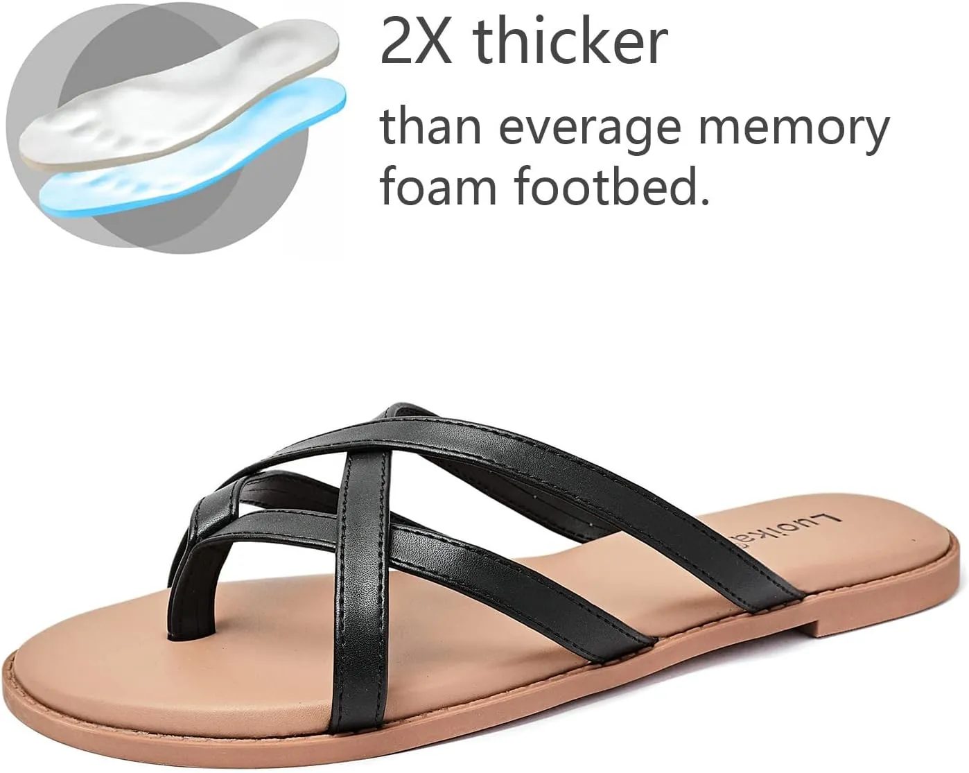 Luoika Women's Wide Width Flat Sandals, Flip Flop Slides Sandal Casual Strapy Sandal Slip on Summer Beach Shoes for Women.