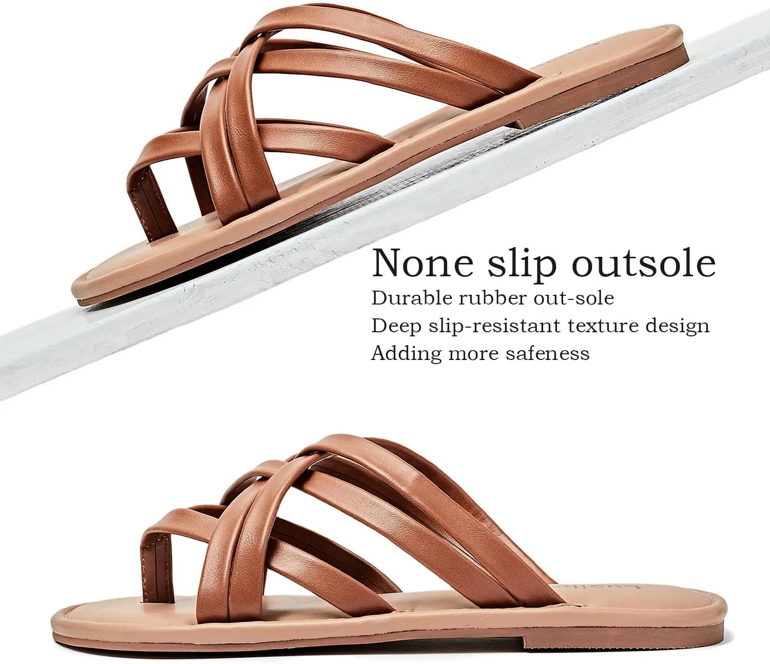 Luoika Women's Wide Width Flat Sandals, Flip Flop Slides Sandal Casual Strapy Sandal Slip on Summer Beach Shoes for Women.