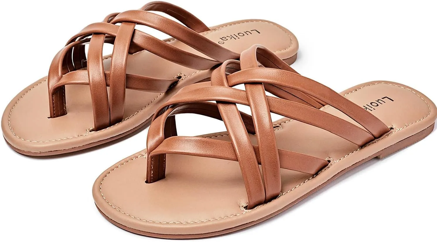 Luoika Women's Wide Width Flat Sandals, Flip Flop Slides Sandal Casual Strapy Sandal Slip on Summer Beach Shoes for Women.