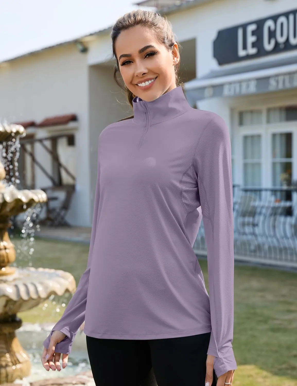 LUYAA Womens 1/4 zip UPF 50  Sun Shirt SPF Long Sleeve Lightweight UV Protection Clothing Hiking Fishing Outdoor