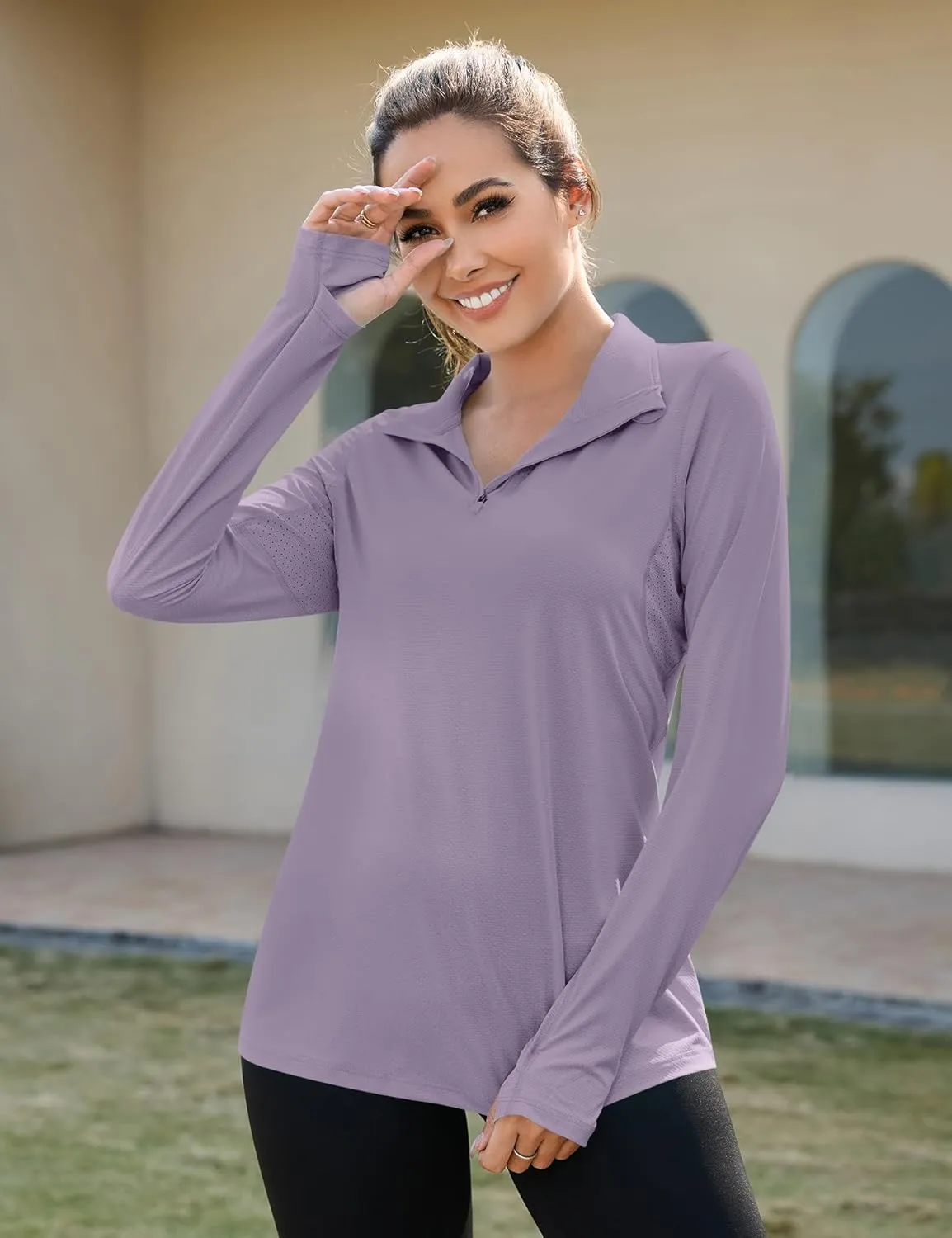 LUYAA Womens 1/4 zip UPF 50  Sun Shirt SPF Long Sleeve Lightweight UV Protection Clothing Hiking Fishing Outdoor