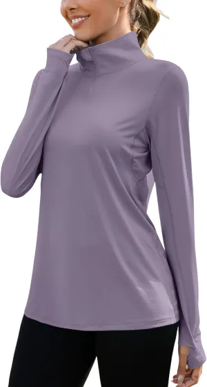 LUYAA Womens 1/4 zip UPF 50  Sun Shirt SPF Long Sleeve Lightweight UV Protection Clothing Hiking Fishing Outdoor