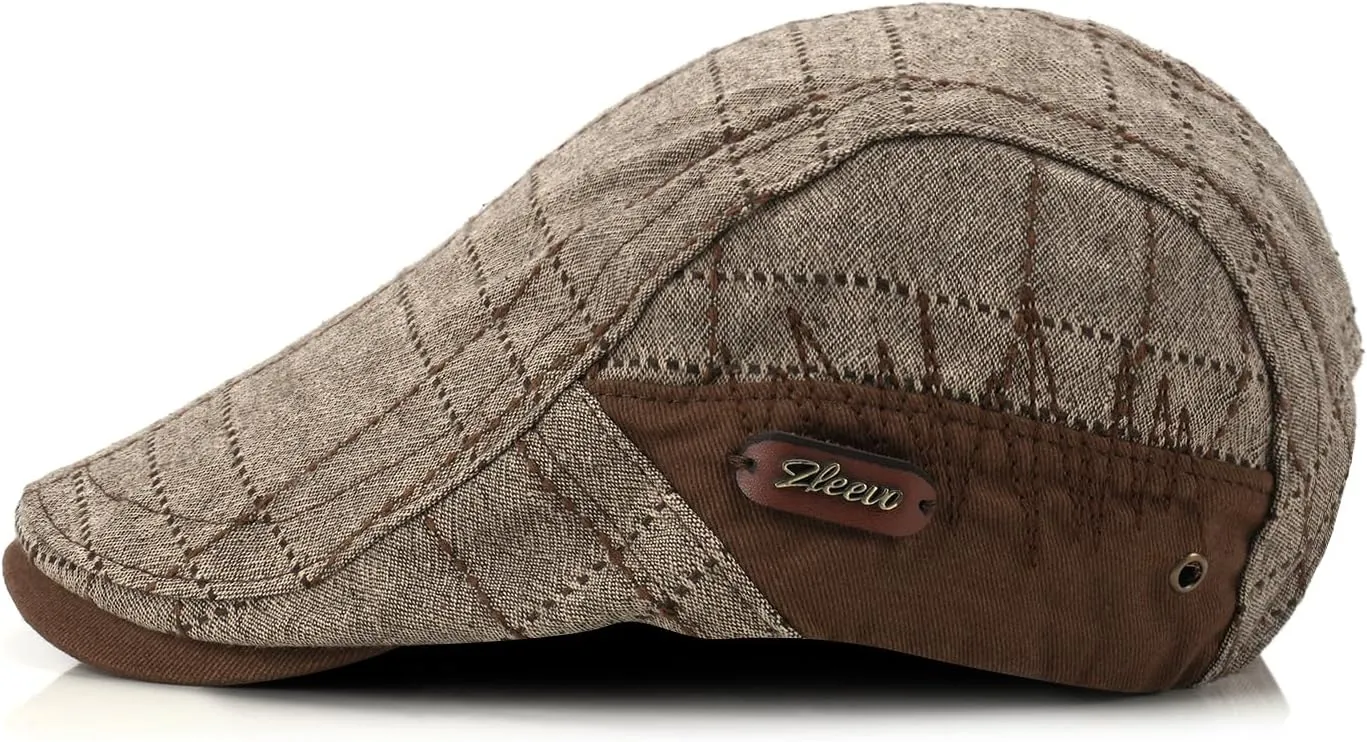 M MOACC Men Newsboy Caps Cotton Buckle Adjustable Beret Hat Flat Driving Cap Cabbie Gatsby Hats