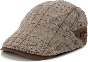 M MOACC Men Newsboy Caps Cotton Buckle Adjustable Beret Hat Flat Driving Cap Cabbie Gatsby Hats