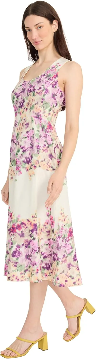 Maggy London Women's Sleeveless Scoop Neck A-line Midi-Flared Silhouette-Wedding Guest Dress