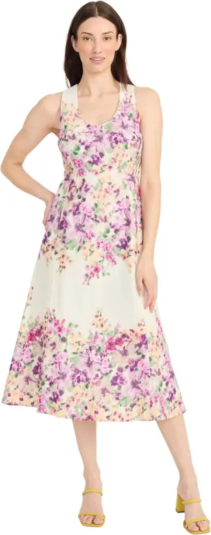 Maggy London Women's Sleeveless Scoop Neck A-line Midi-Flared Silhouette-Wedding Guest Dress