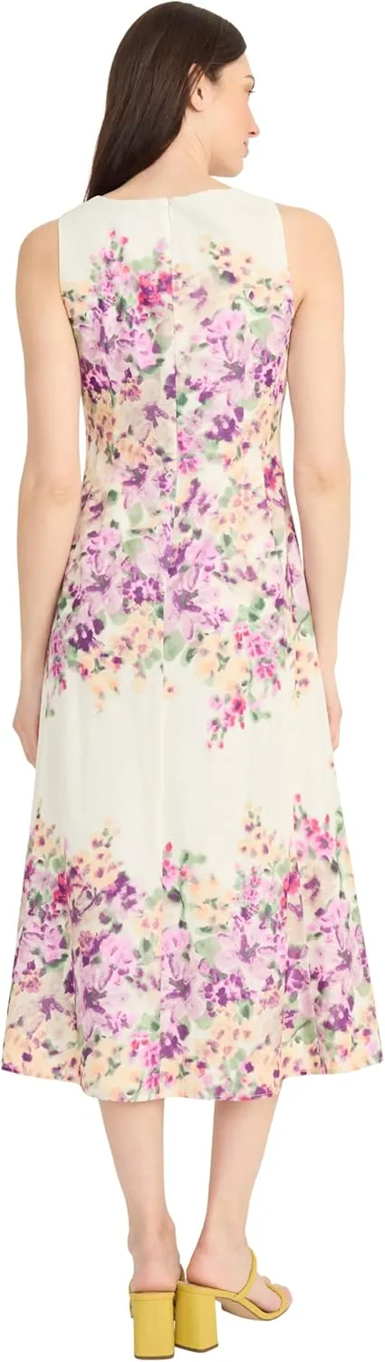 Maggy London Women's Sleeveless Scoop Neck A-line Midi-Flared Silhouette-Wedding Guest Dress