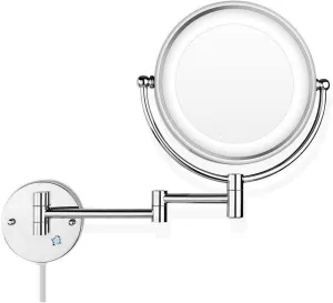 Makeup Mirror Lighted Makeup Mirror 10x Wall Mounted Shaving Mirrors Magnifying with Dimmable Lights, Bathroom Mirror with Lights and Magnification, Touch Screen, UK Plug