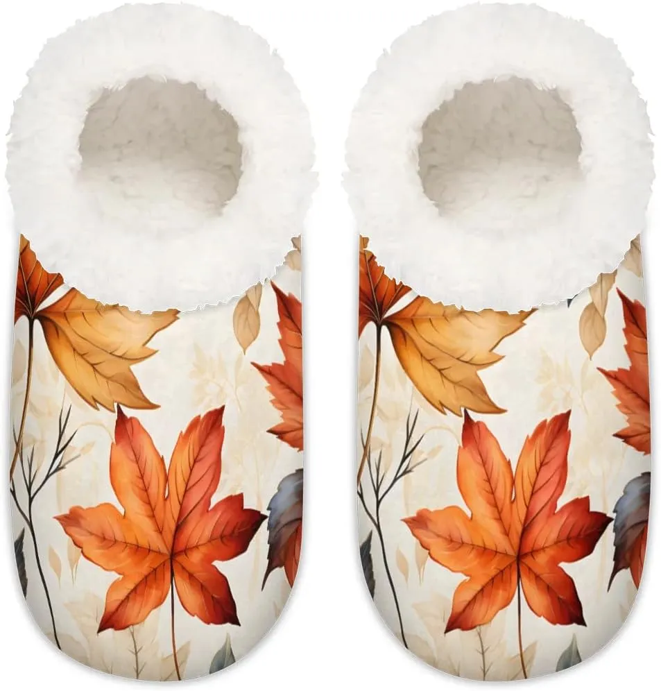 Maple Leaves Rustic Soft Home Slippers for Women Lightweight Men's House Shoes Women's Slippers