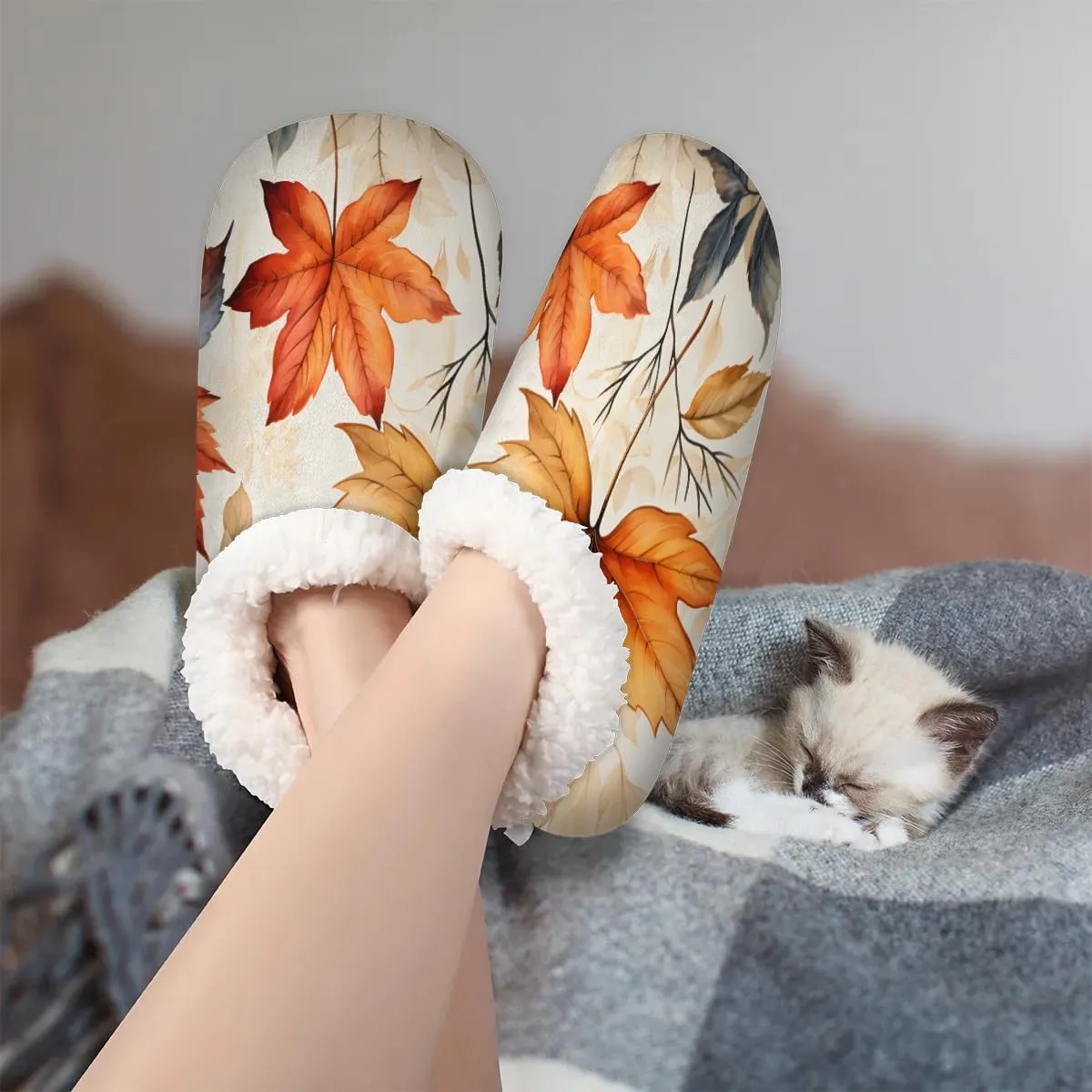 Maple Leaves Rustic Soft Home Slippers for Women Lightweight Men's House Shoes Women's Slippers