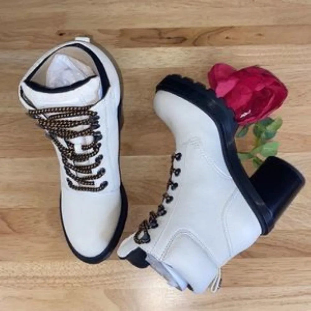 Marc Jacobs White Leather Crosby Leather Block Heel Hiking Boots 5