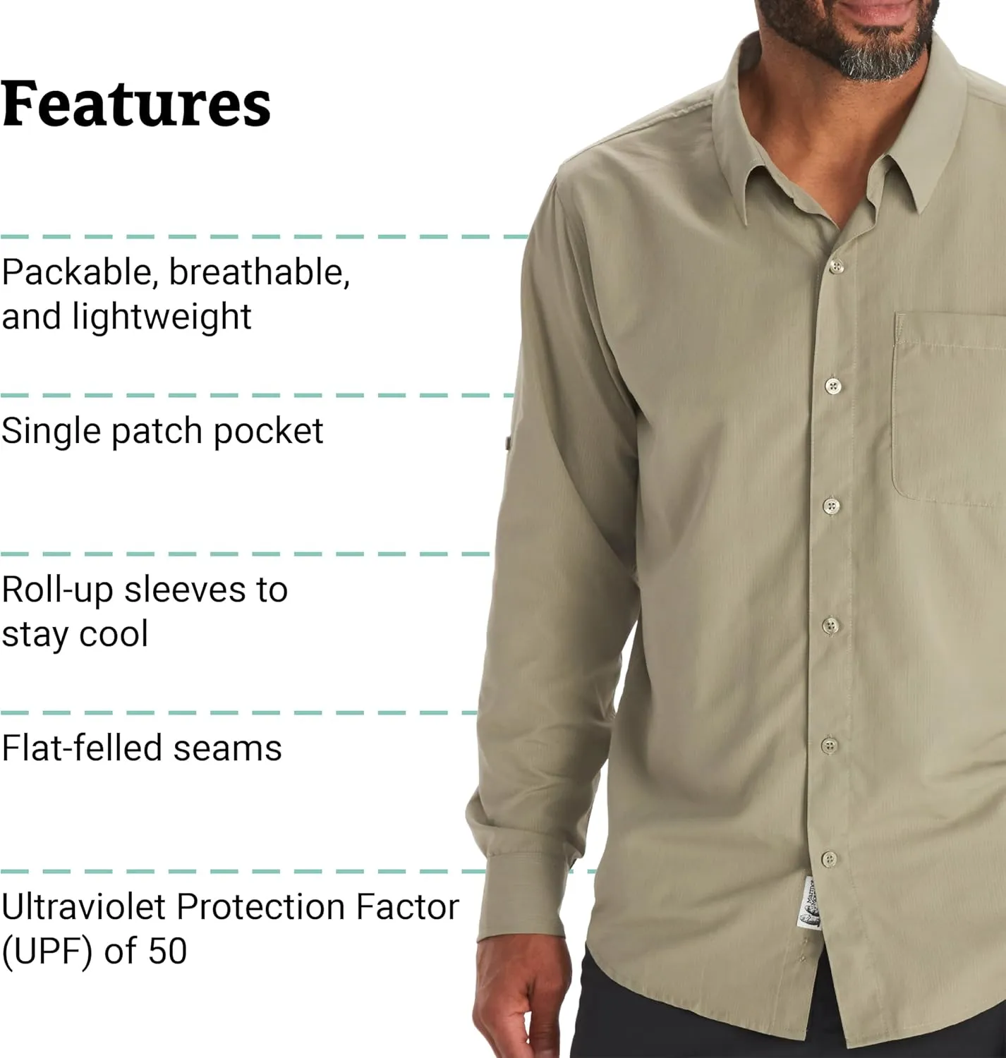 MARMOT Men's Aerobora Long Sleeve Button-Down Shirt - Lightweight, Packable, Quick-Drying UPF Protection