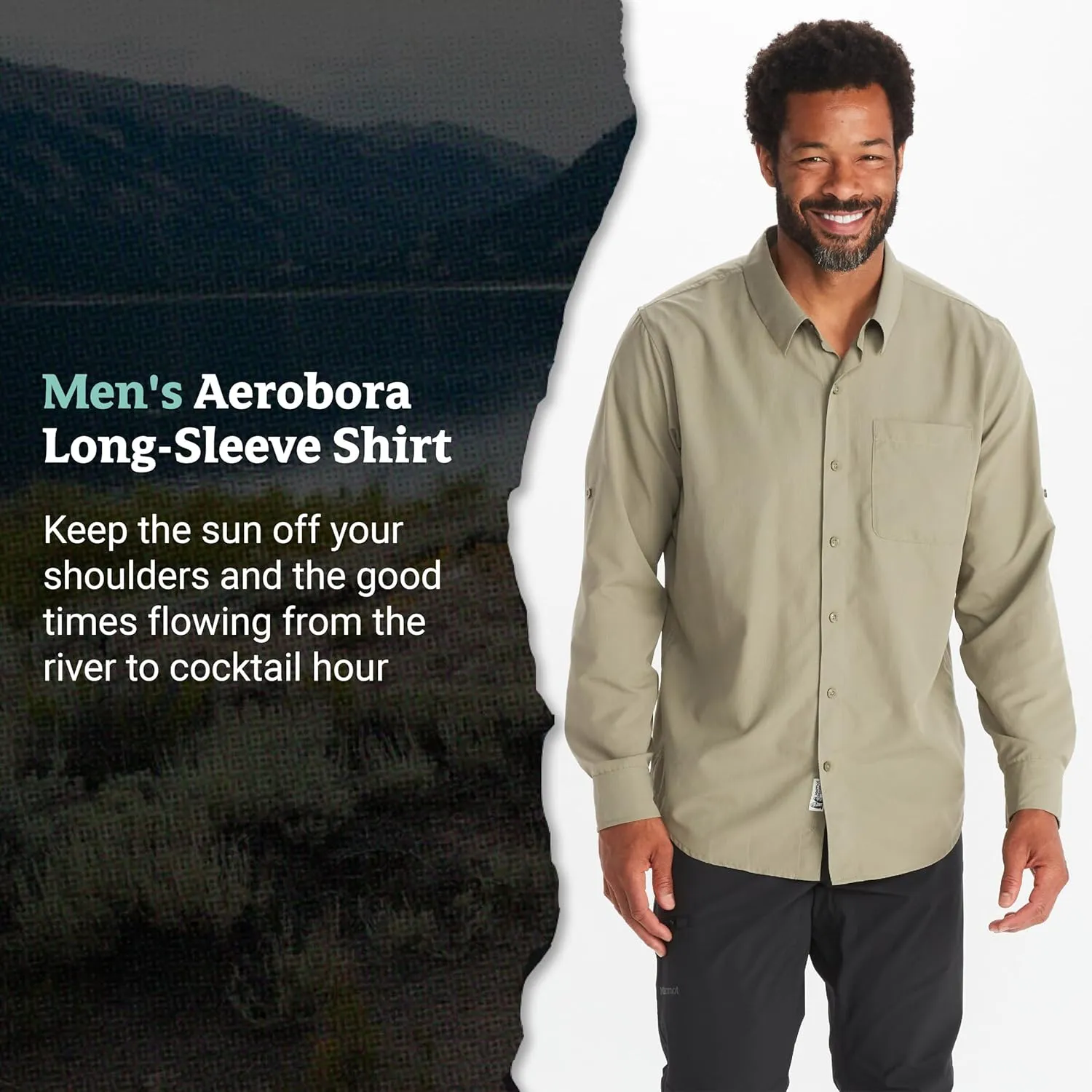 MARMOT Men's Aerobora Long Sleeve Button-Down Shirt - Lightweight, Packable, Quick-Drying UPF Protection
