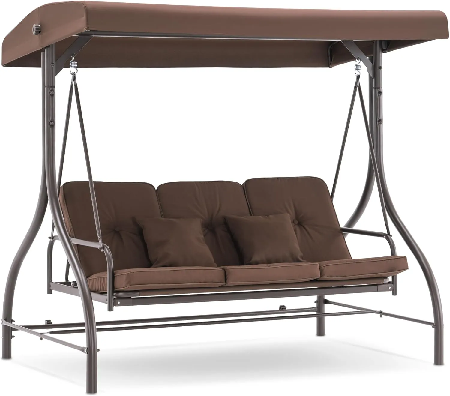 MCombo 3-Seat Outdoor Patio Swing Chair, 2-in-1 Convertible Porch Swing Glider Chair with Removable Cushions, Adjustable Canopy & Pillows for Backyard, Deck, Garden, 4068 (Brown)