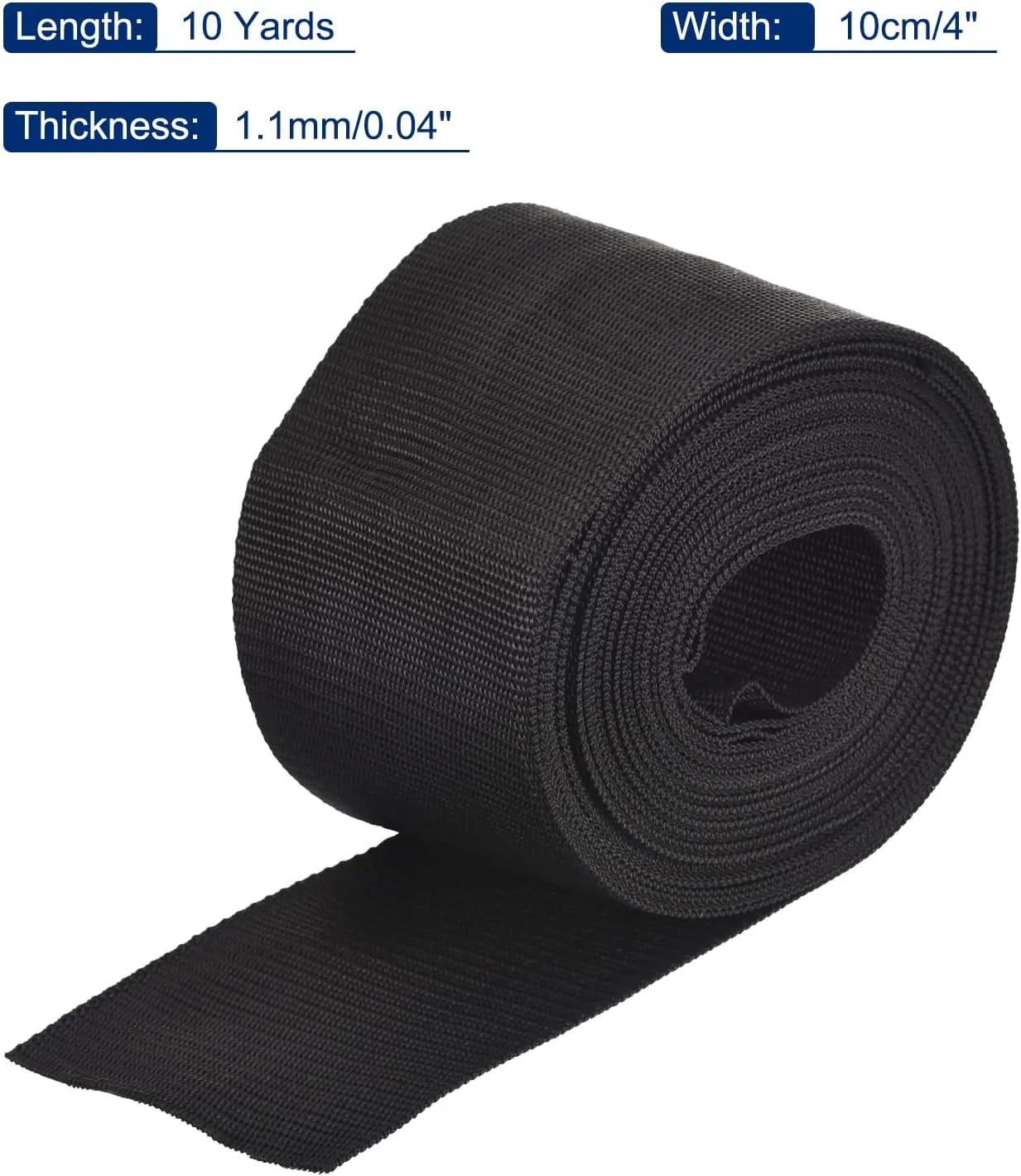 MECCANIXITY Lightweight Polypropylene Webbing Strap 4" 10 Yard Backpack Strapping Band Black for Outdoor Luggage Cargo Straps