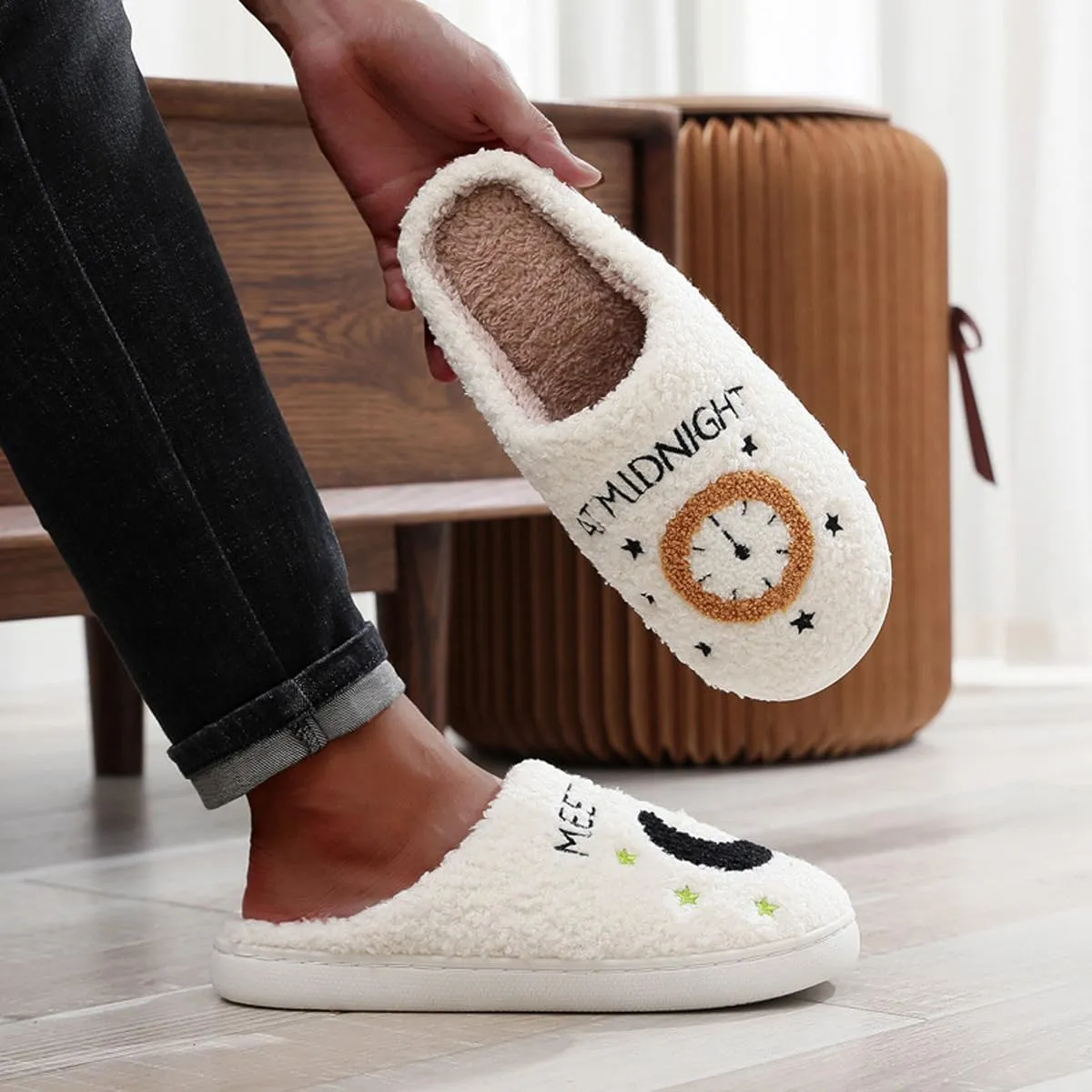 Meet Me at Midnight Slippers for Women Men Ladies Men's Comfortable Plush Home Slippers Slip On Non-slip Slippers
