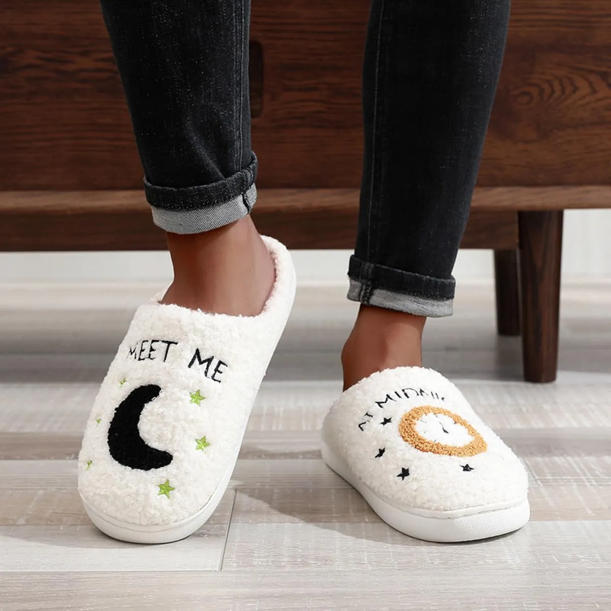 Meet Me at Midnight Slippers for Women Men Ladies Men's Comfortable Plush Home Slippers Slip On Non-slip Slippers